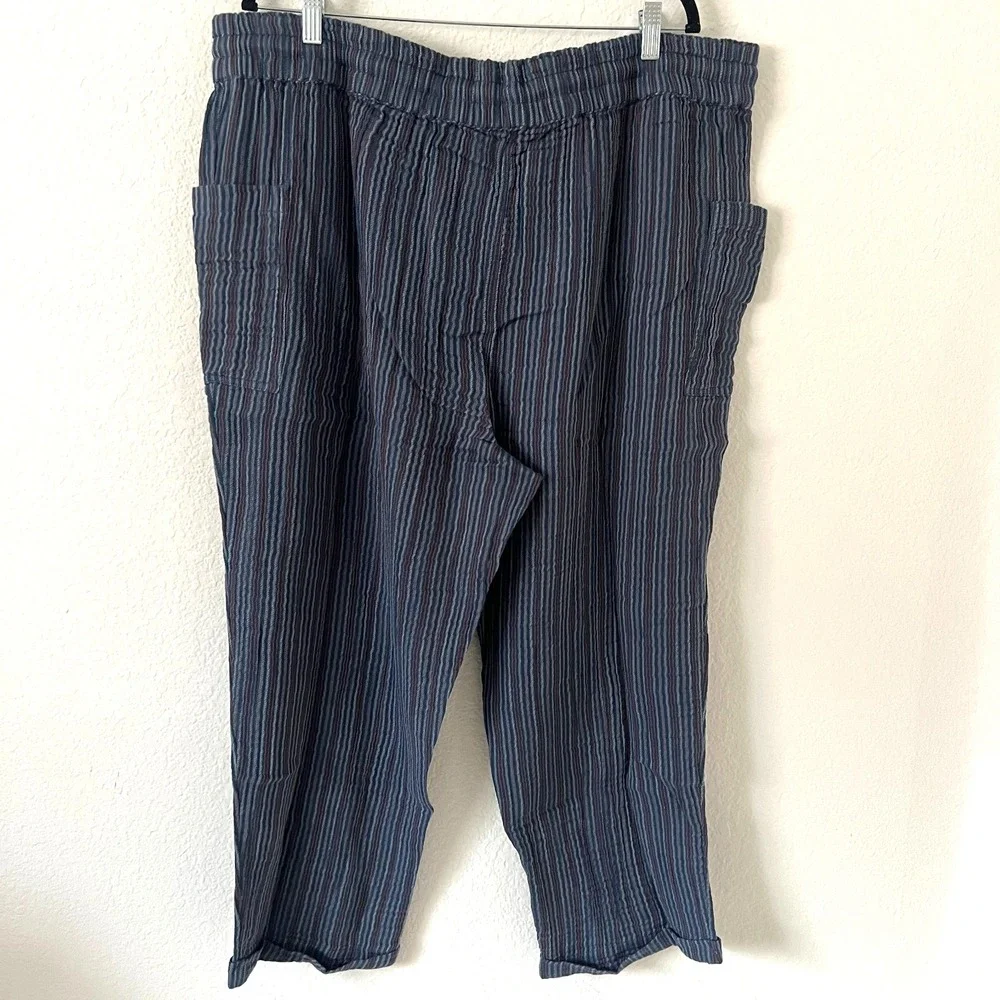 NWT Sundance Sz XXL Campari Pull‎ On Pants Striped Gauzy Cotton Blue Boho Beachy